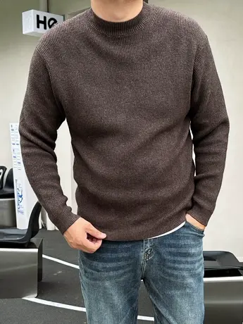 DAEVU秋冬新款韩系休闲咖色潮胖子加肥加大码男士套头毛衣针织衫图片