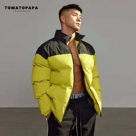 TOMATOPAPA冬季棉服立领拼接防泼水保暖外套百搭青年学生时尚上衣图片