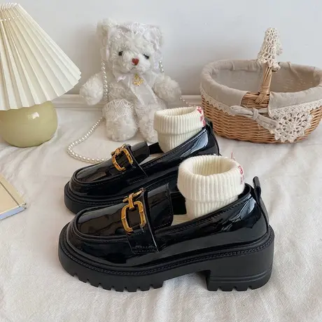 厚底乐福鞋女2023年新款百搭单鞋粗跟配裙子jk鞋英伦风小皮鞋软皮图片