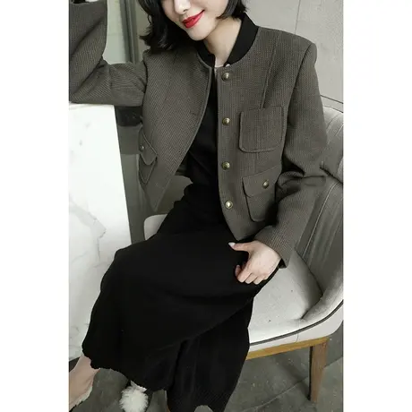 2023秋冬新款女装复古圆领粗花呢小香风时尚气质名媛短外套上衣商品大图