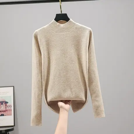 22029半高领纯色针织衫套头长袖打底衫毛衣女新款韩版宽松内搭商品大图