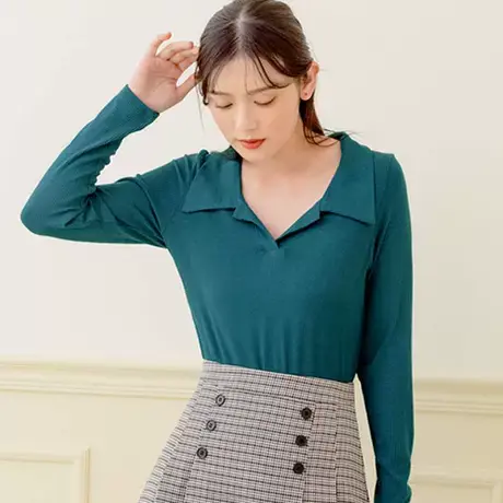 桔熊春秋季韩版休闲叠穿纯色螺纹坑条小衫长袖上衣女大码AB15987商品大图