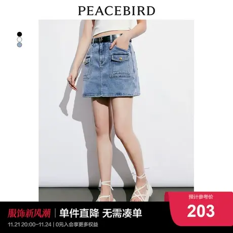 太平鸟女装2023年秋季新品洗水牛仔裙裤高腰短裤阔腿牛仔短裤裤子商品大图