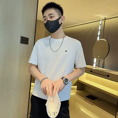 短袖t恤男夏季新款ins潮牌修身半截袖薄款潮流百搭纯色设计感衣服图片