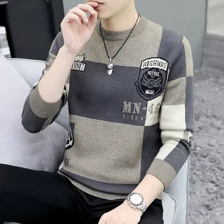 高级感毛衣男秋冬季潮牌个性帅气针织衫学生圆领套头线衣服打底衫商品大图