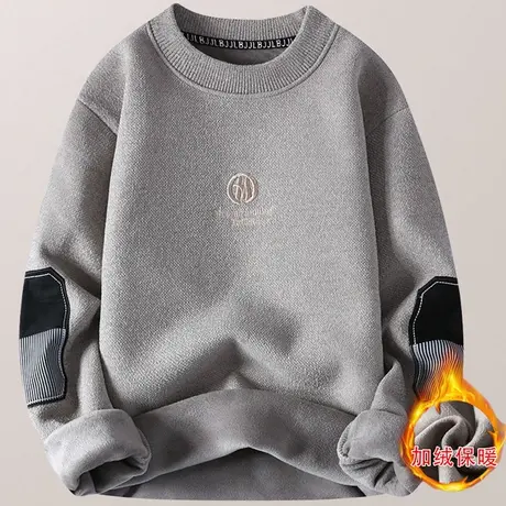 一体绒雪尼尔毛衣韩版潮流秋冬季男针织衫保暖加绒加厚圆领打底衫商品大图