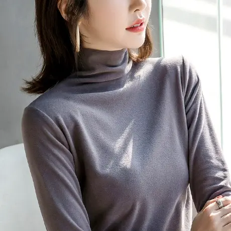 双面德绒高领打底衫女2023秋冬季阳离子上衣妈妈加绒内搭保暖T恤商品大图