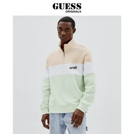 【38上新季】GUESSOriginal拼色字母oversize印花立领拼接卫衣图片