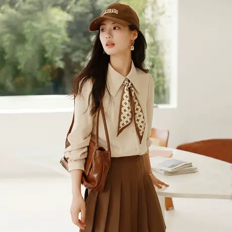 时尚气质翻领淑女长袖衬衫女士2023秋季新款休闲百搭显瘦通勤上衣商品大图