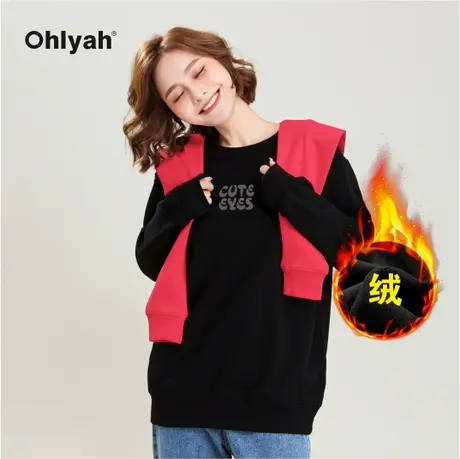 Ohlyah品牌秋冬美式宽松学院风圆领卫衣女oversize加绒加厚外套图片