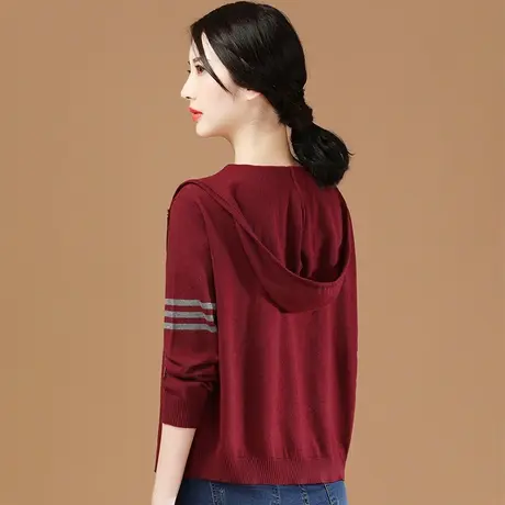 韩潮袭人复古条纹连帽长袖针织开衫宽松2024春季新款女士毛衣外套图片