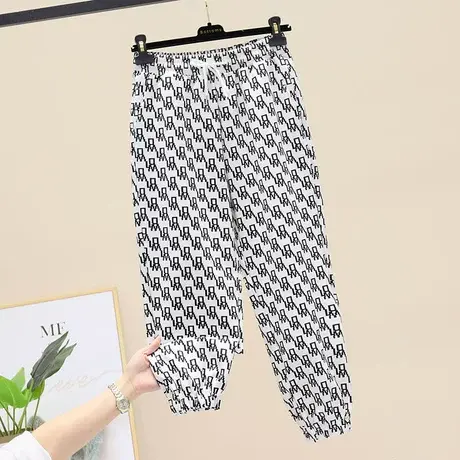 休闲运动裤女2023新款高腰百搭束脚字母卫裤宽松显瘦九分哈伦裤潮商品大图