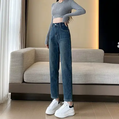 九分哈伦牛仔裤女春秋2023高腰显瘦小个子宽松百搭萝卜裤子老爹裤商品大图
