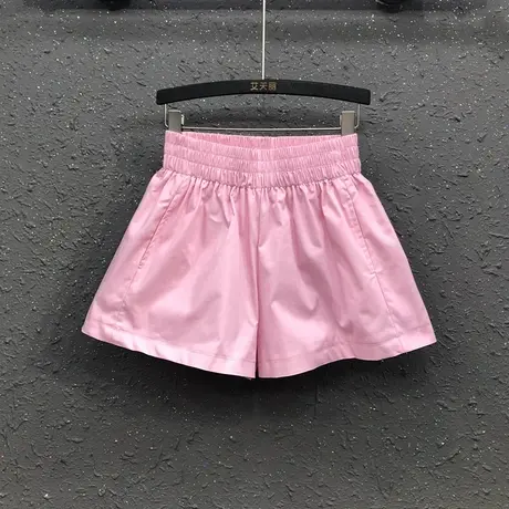 粉红色A字裤牛仔短裤女欧货夏季新款休闲松紧腰宽松阔腿裤热裤潮商品大图