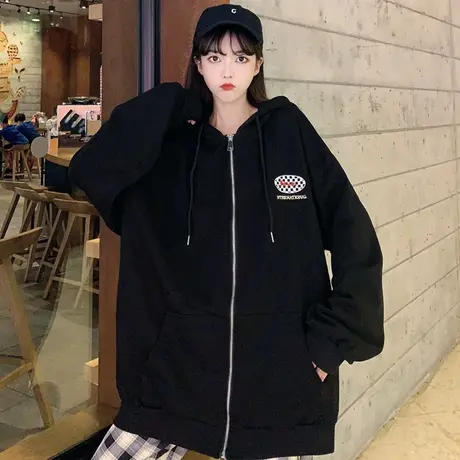 vintage卫衣女2021新款宽松韩版潮ins设计感小众春秋薄款开衫外套商品大图