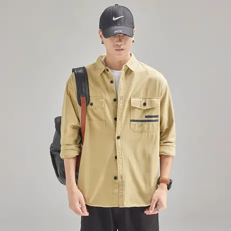 Modi Nick/摩帝尼克简约男士衬衫纯棉复古水洗男士工装外套男上衣商品大图