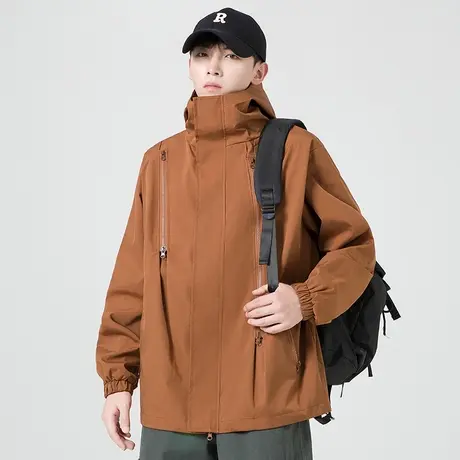 夹克男春秋季日系复古半拉链宽松美式机能冲锋衣潮牌连帽工装外套商品大图