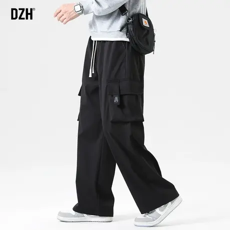 男士黑色工装裤子男秋款潮流百搭2024新款休闲裤直筒垂感阔腿长裤商品大图