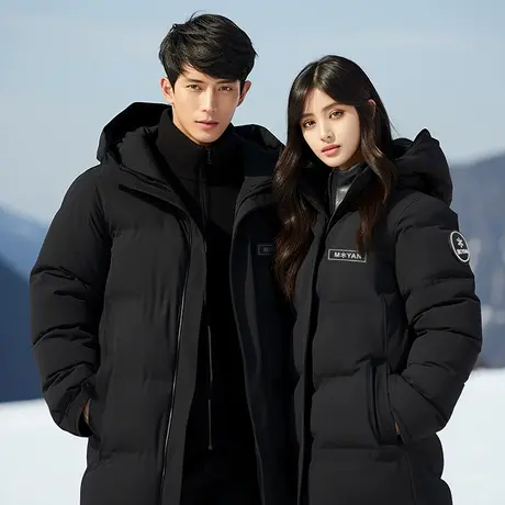 潮牌加肥加大码男装中长款情侣连帽棉衣加肥加大男士冬季胖子棉服商品大图