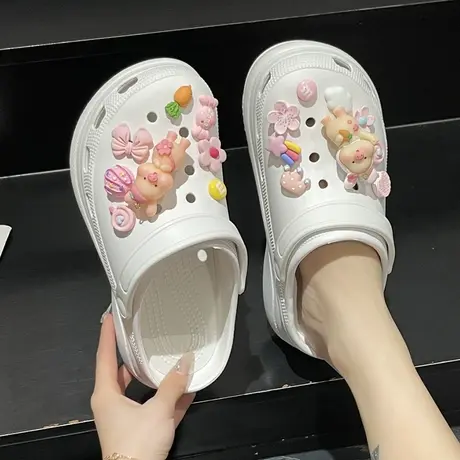 增高洞洞鞋女夏季厚底时尚可爱樱花猪松糕防滑沙滩包头凉拖鞋外穿商品大图