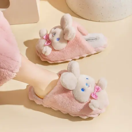 2024新款秋冬季可爱少女心棉拖鞋女士卡通兔子毛绒保暖棉鞋可外穿商品大图