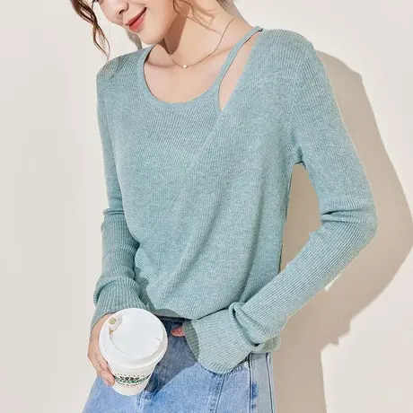 设计感锁骨针织羊毛衫女秋冬新款外穿薄毛衣不规则洋气打底衫上衣图片