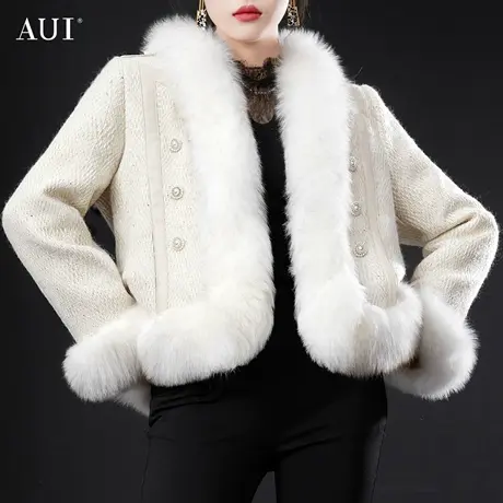 AUI高端轻奢小香风狐狸毛领短外套女2022冬新款加厚白鸭羽绒大衣商品大图