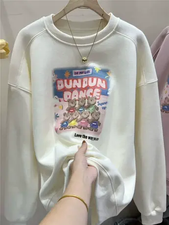 加绒卫衣减龄小熊卡通女2023秋冬新款宽松百搭休闲洋气套头上衣潮商品大图