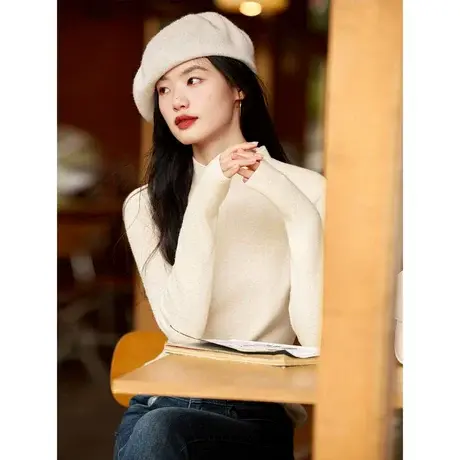 时尚气质圆领打底套头毛衣2023年秋季新款淑女温柔修身长袖上衣商品大图