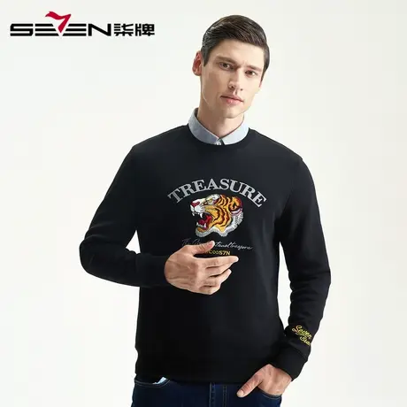 柒牌男装清仓卫衣商务休闲潮流长袖男士秋冬时尚圆领套头卫衣图片