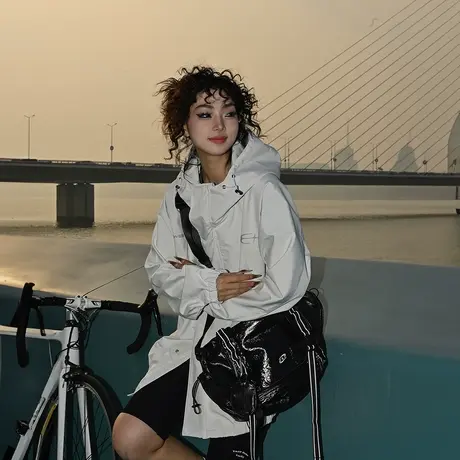 YEP复古运动连帽外套女春秋2024年新款街头潮牌宽松夹克薄款上衣商品大图