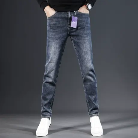 高端牛仔裤男款修身小脚裤2023新款深蓝色弹力百搭男士裤子秋冬款商品大图