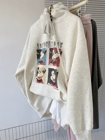 2024秋冬新款加绒连帽卫衣女卡通图案减龄可爱加厚遮臀百搭女帽衫商品大图