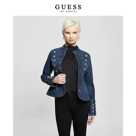 GUESS女士古典金属排扣设计水洗牛仔上衣-W4RN56D55M0商品大图