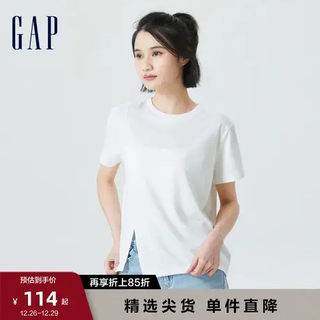 【断码优惠】Gap女装夏季纯棉透气开衩下摆短袖T恤微弹上衣842015图片