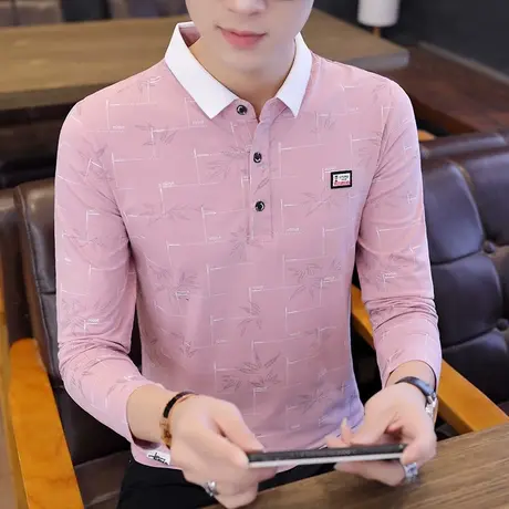 长袖翻领polo衫男士t恤秋季青年上衣韩版大码纯棉体桖衬衫领衣服商品大图
