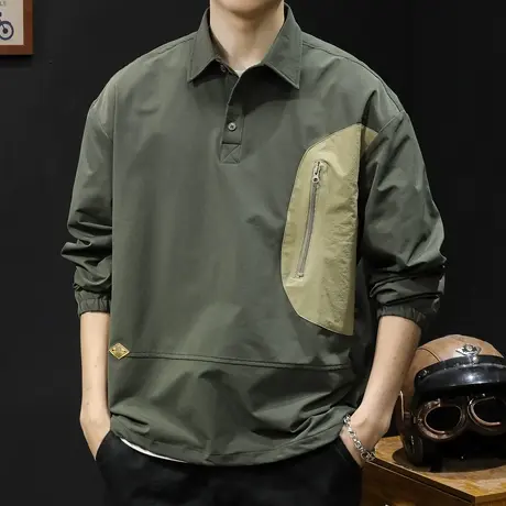 春秋polo领衬衫男休闲长袖大码户外山系速干冲锋衣男士外套24春季图片