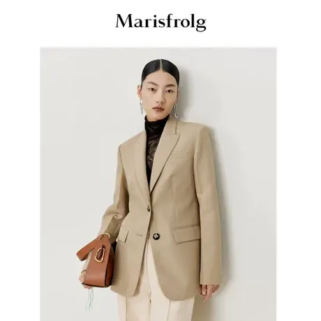 【干练率性】玛丝菲尔春季新款羊毛卡其色西装外套商品大图