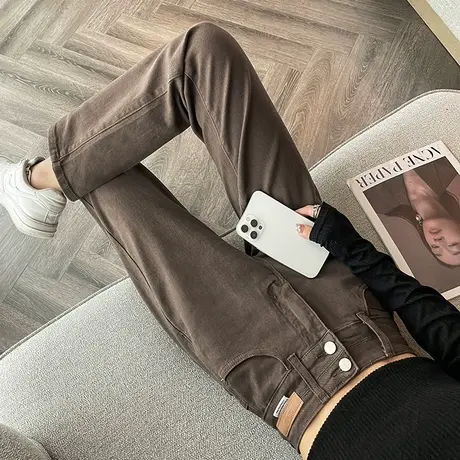 窄版直筒牛仔裤女高腰2024年春秋季新款显瘦大码宽松胖mm烟管裤子商品大图