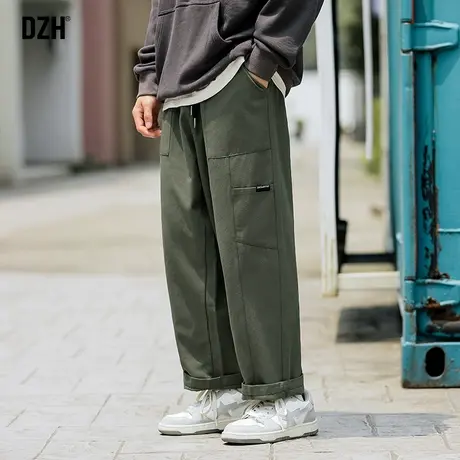 男士军绿色裤子男春秋潮牌宽松直筒工装裤美式复古休闲裤百搭长裤商品大图