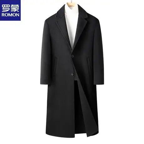 罗蒙纯手工秋冬双面羊毛呢子非羊绒大衣男士长款过膝修身风衣外套图片