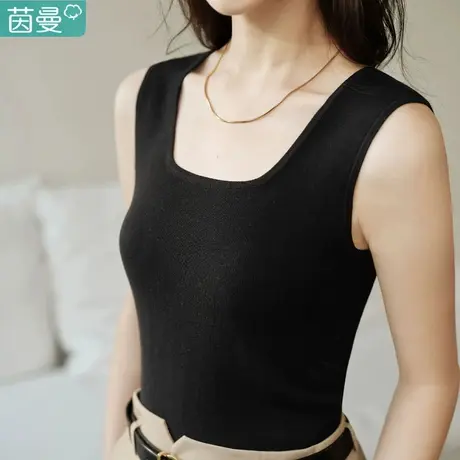茵曼法式方领针织背心女2024年冬季新款修身显瘦内搭打底白色上衣商品大图