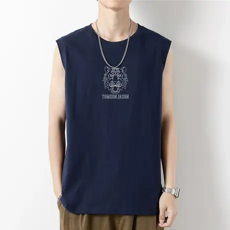 纯棉背心男士夏季外穿健身运动坎肩虎头宽肩无袖t恤篮球跨栏汗衫商品大图