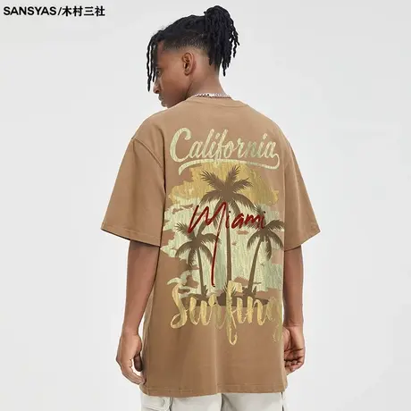 木村三社青少年短袖高街男潮牌t恤正肩百搭纯棉夏季宽松印花上衣商品大图