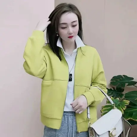 休闲宽松短款棒球服女2023春季新款韩版纯色简约百搭时尚上衣外套图片