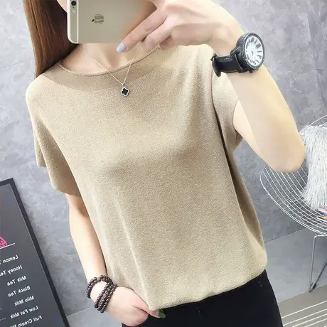 t恤女宽松韩版百搭亮丝冰丝针织衫无袖上衣超火cec短袖女2022夏季商品大图