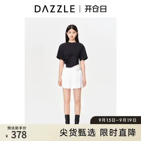 DAZZLE地素 奥莱黑色简约小众设计感短款立裁短袖T恤上衣女图片