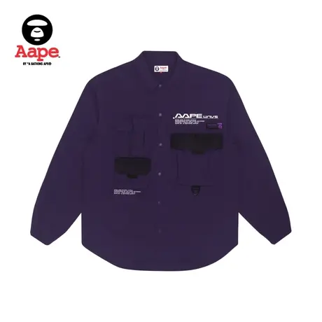 Aape男装秋款字母印花多口袋拼接长袖衬衫休闲外套8372XXG商品大图