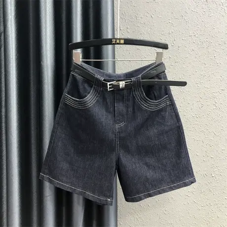 韩版减龄阔腿直筒裤港味2023女夏新款显瘦高腰简约休闲牛仔五分裤商品大图