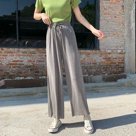 薄款阔腿裤女夏九分高腰垂感小个子冰丝雪纺凉凉裤宽松显瘦直筒裤图片